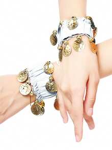 1 Pair Belly Dance Metal Coin Bracelet Belly Dance Wrist Ankle Cuff Bracelet Chiffon Gold Coin Belly Dance Accessories - Multicolor - View 19