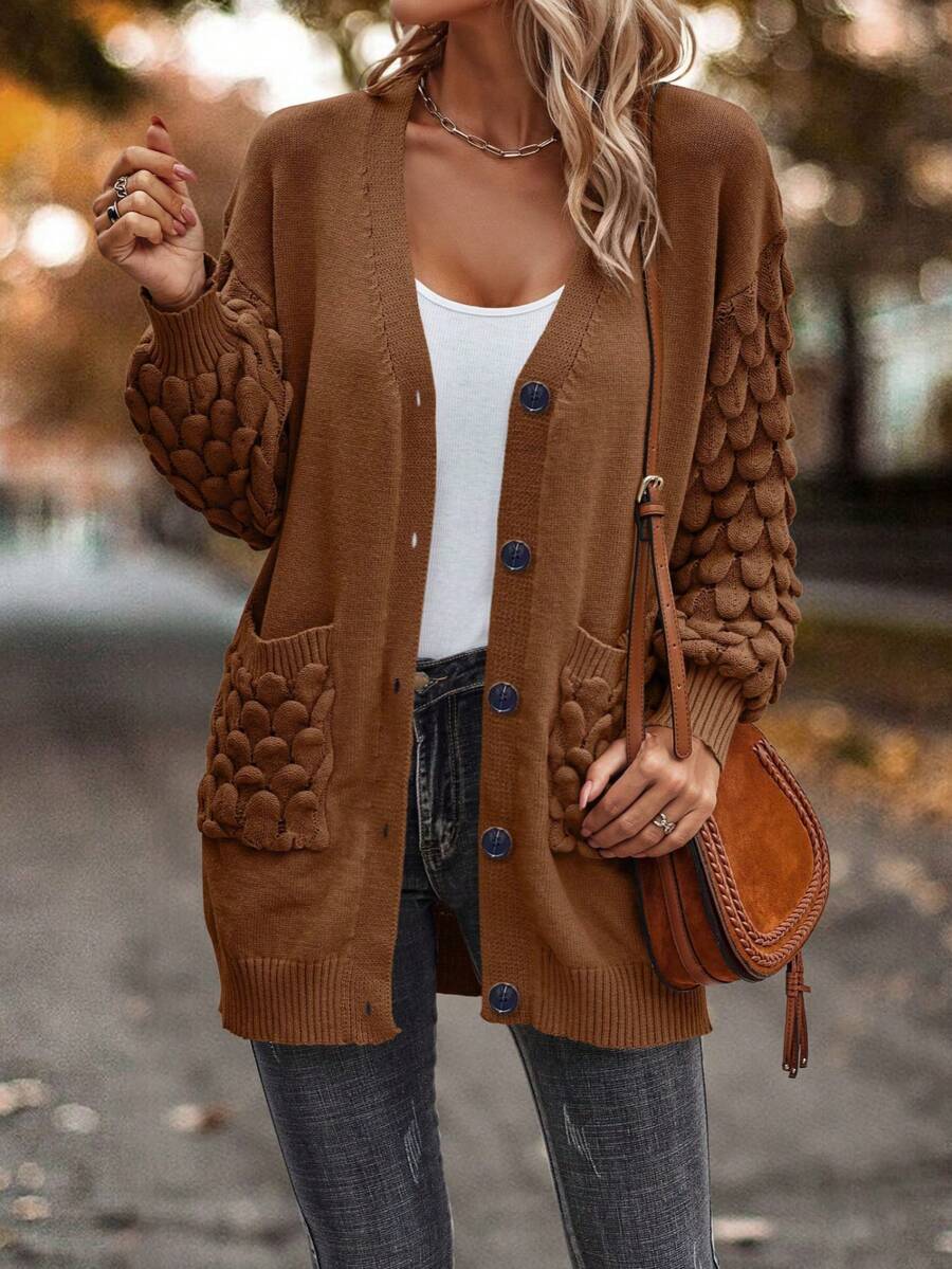 女士加大码复古优雅休闲时尚都市现代通勤办公浪漫度假舒适居家约会性感纯色针织开衫，带口袋前襟纽扣，适合度假、海滩、晚间约会、假日、学校、办公室、居家、日常约会、返校派对、单身派对、旅行、乡村音乐节、机场、春季、秋季、冬季、初秋、秋冬季 - 棕色 - 查看 1