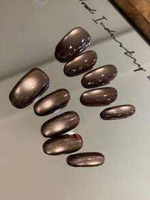 10pcs Press On Nails Almond Cat's Eye Purple Brown Red Blue Minimalist Sparkling Office DailyWear False Nails Artificial Nails Kit Includes 1sheet Adhesive Tabs &1 Pc Mini File - Multicolor - View 3