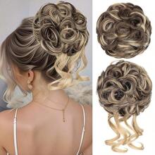 RONTAYA 2PCS Messy Bun Hair Piece Wavy Curly Scrunchies Synthetic Chignon Ponytail Extensions Thick Updo Hairpieces For Women Brunette Honey Blonde - BrunetteHoneyBlonde - Xem 2