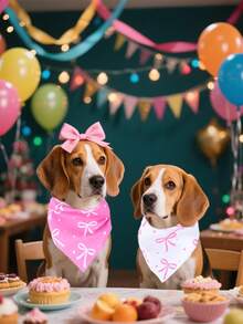 2pcs/Set Pet Pink Triangle Bib,Pink Bow Pattern Pet Bandana,Dog/Cat Drool Scarf, Pet Accessories,Cats Dogs Holiday Decorative Costume