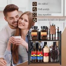 Organizador de estantes para encimera, accesorios para barra de café, estante para especias, estante para encimera de café, estación organizadora de café de 2 niveles para tazas, vasos, crema y sirope(marrón)