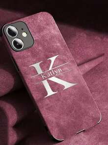 [Tùy chỉnh] Ốp lưng điện thoại khắc tên theo yêu cầu, tương thích với iPhone 16 15 14 13 12 11 Pro Max 14 15 16 Plus, chất liệu da cừu giả màu trơn sang trọng, được làm từ da cừu giả - Màu Đỏ Sâu - Xem 14