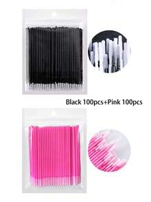 100/200pcs Disposable Long Threaded Nano Makeup Cleaning Brushes, Eyelash Extension Remover, Ultra Fine Makeup Remover, Super Fine Eyeliner Remover, Micro Applicator Brushes For Contouring, Makeup, Eyes, Lashes, Lips And Skin Cleansing, Eyelash Extension