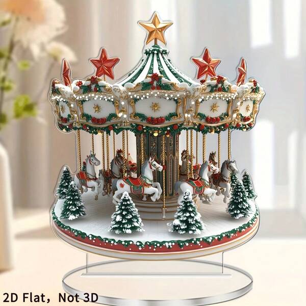 1 pièce de nouvelle décoration de Noël pour la maison. Ce support de carrousel d'arbre de Noël en acrylique 2D est parfait pour les cadeaux de Noël, la décoration d'intérieur et les cadeaux du Nouvel An. Il convient parfaitement aux salons et aux pièces. Il comporte également un ornement du Père Noël, d'un élan et d'un traîneau, ainsi que des ornements d'arbre de Noël. Décorations de Noël Décoration de pièce Hiver