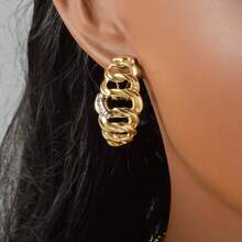 Set de 4 piezas de joyería elegante y retro chapada en oro de 14k con anillos de cobre entrelazados con circonita brillante, incluyendo collar, pulsera, anillo y aretes. Adecuado para uso diario, fiestas, banquetes, bodas, Día de Acción de Gracias y Día de la Madre. - Dorado - Ver 10