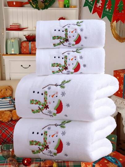 QIBHI 3/2/1 pieza Toalla de baño/toalla de mano bordada con muñeco de nieve navideño, regalo de Navidad, toalla a juego para pareja, toalla de ducha decorativa navideña para salón de belleza, hotel, deportes, artículos esenciales para el hogar, toalla, toalla de baño para el cuidado de la piel