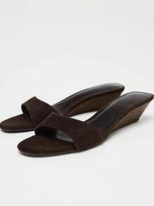 Women's Fashion Brown Thick-Sole Platform Wedge Sandals - Open Toe, Slip-On, High Heel, Casual Summer Sandals, Fashionable Slide Sandals