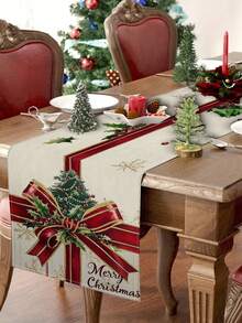 1 pieza Camino de mesa con lazo navideño, Camino de mesa decorativo navideño, Camino de mesa tipo lino navideño, Camino de mesa, Camino de mesa, 1 pieza Camino de mesa, 4 piezas Individuales, 1 pieza Funda de cojín (sin relleno), 3 productos disponibles, Decoración del hogar de temporada para interiores/exteriores, Decoración del hogar de invierno, Decoración navideña, Decoración de habitación navideña, Decoración de fiesta navideña - Multicolor - Ver 12