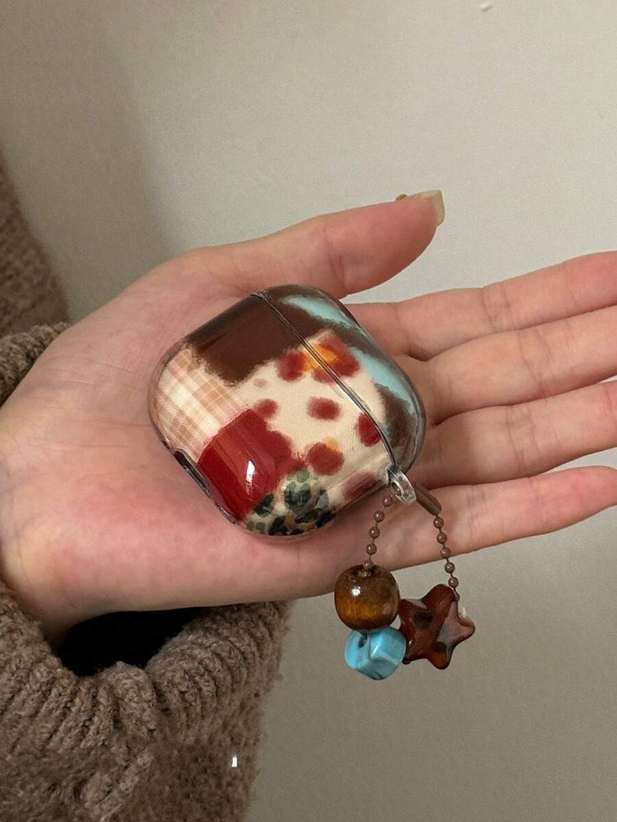 Autumn/Winter Leopard Print Color Block 4/Pro 3/Pro 2 Earphone Case, Protective Cover Compatible With Apple 2/3, Stylish Earphone Accessories - Brown - View 1