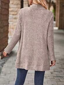 Plus Size Women Solid Color Long Sleeve Knit Cardigan, For Winter