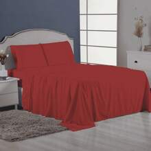 Ponto Palito Bed Sheet Set Kit Single/Double/Queen/King MicroPercal 4 Pieces With Pillowcase 400 Thread Count - Red - View 8