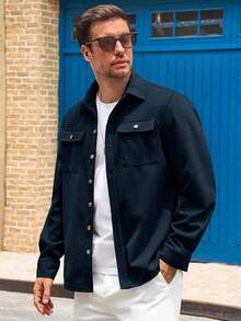 Mens Shirt Jacket Long Sleeve Button Down Casual Shacket Lightweight Thermal Shirts With Pocketshalloween - 海軍 - 查看 3