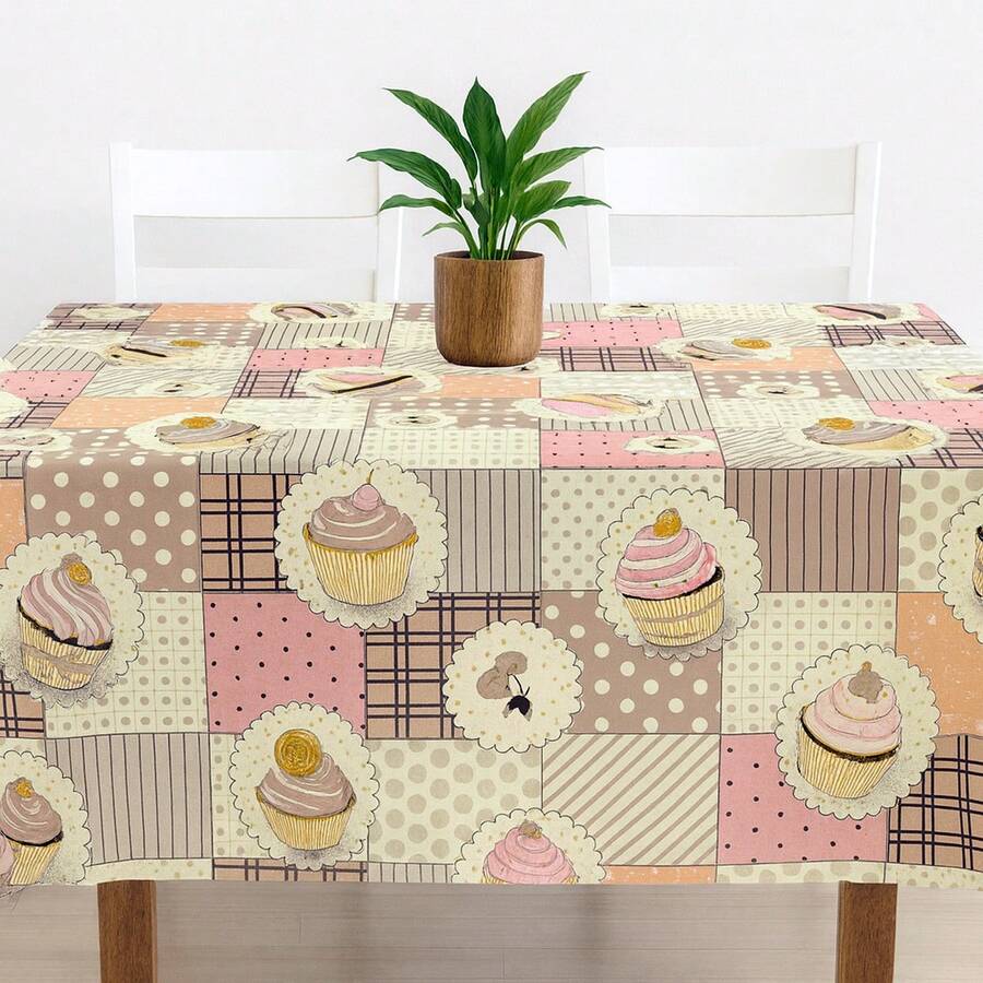 Toalha de Mesa com Bainha Estampada Oxford 4, 6, ou 8 Cadeiras Retangular Cozinha Jantar - Cupcake - Visão 1