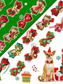 1 Stück Weihnachts Doppelschicht Fliege für Haustiere, verstellbar, klassisches Weihnachtsrot und Grün kariertes Glöckchen Dekor, geeignet für kleine Hunde und Katzen, exquisites und bequemes Weihnachtsgeschenk für Haustiere - Verschiedenfarbig - Übersicht 7