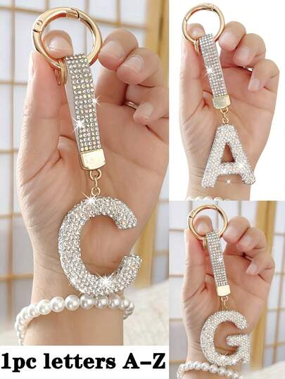 Sparkling Rhinestone Alphabet Keychain - Lucky Crystal Pendant, Shiny Alloy Charm For Bags & Backpacks - Perfect Gift For Birthdays & Special Occasions,Key Chain Ring Bag Backpack Charm Car Hanging Pendant Women Girls Gift,Wallet And Handbag Accessories, Alphabet Initial Letter A-Z