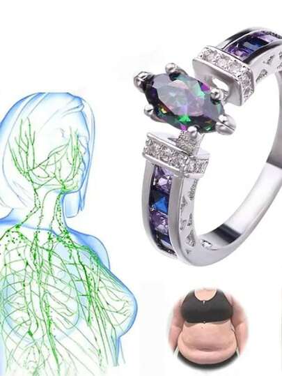 1 pezzo Anello di cristallo di quarzo Torina per donna, anello di terapia agli ioni di quarzo, anello per il drenaggio linfatico, anello cavo con strass multicolore, gioielleria minimalista e raffinata in zirconia, anello alla moda con zirconia bicolore per donna