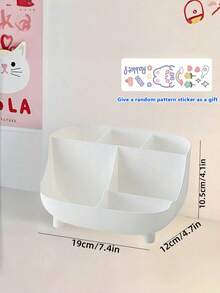 1pc Large Capacity Cute Desk Storage Box, Comes With Random Pattern DIY Stickers For Decoration. Made Of High-Quality Materials, Durable And Suitable For Stationery Storage, Pen Holder, Desk Organization And More. Creative Cartoon Design, Instagram-Inspired Style, Ideal For Girls, Students, Office Workers, Back-To-School Season, Birthday Gift Or Daily Study. - White - View 3