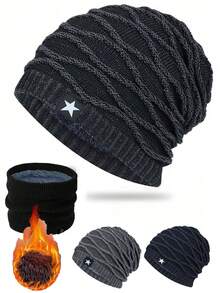 1 pieza/2 piezas Gorro de invierno para hombres con gorro de punto de terciopelo, gorro de punto cálido, gorro Baotou para exteriores, gorro apilable, capucha a prueba de viento y frío, capucha de cuello cálido de invierno, capucha para ciclismo de hombres, máscara facial a prueba de frío y de terciopelo grueso a prueba de viento, cubierta para el cuello cervical