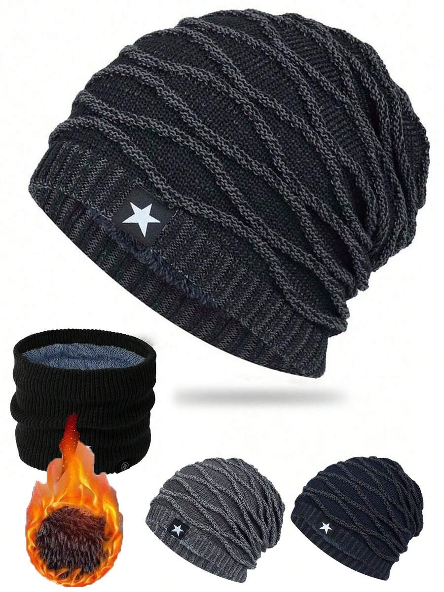 1 pieza/2 piezas Gorro de invierno para hombres con gorro de punto de terciopelo, gorro de punto cálido, gorro Baotou para exteriores, gorro apilable, capucha a prueba de viento y frío, capucha de cuello cálido de invierno, capucha para ciclismo de hombres, máscara facial a prueba de frío y de terciopelo grueso a prueba de viento, cubierta para el cuello cervical