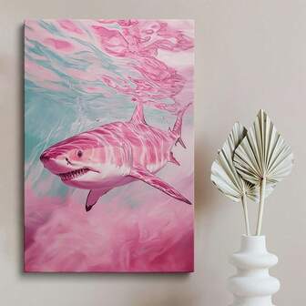 1 Pc Canvas Painting,Painting, Shark, Water, Canvas, Vase,Wood Framed Painting (1) Thickness 2.5 Cm/ 1 Inch-Home Decoration For All Occasions,Ideal New Year, Valentine's Day,Thanksgiving,Easter,Christmas Gift,Room Decoration Aesthetic,Wall Decoration Art,Perfect Gift,Autumn And Winter Wall Decoration,Living Room Decoration, Bedroom Decoration, Kitchen Decoration, Entry Decoration, Bathroom Decoration, Direct Wall Painting, High Quality Wall Painting Poster,Modern Home Decoration Stretched And Framed Ready To Hang