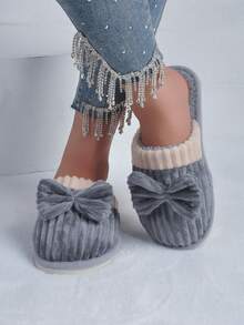 1 Paio di Pantofole Chiuse da Donna, Decorazione con Fiocco, Suola in EVA, Comoda per Uso Casual Interno, Chiuse Grigie, Calde e Confortevoli per Autunno/Inverno - Grigio - Visualizzare 6