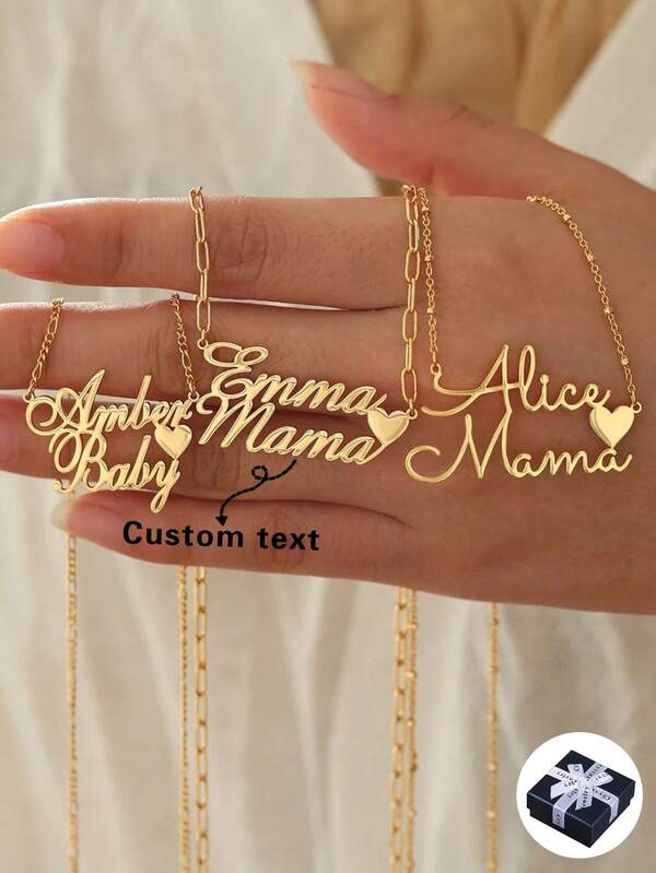 Customized Heart-Shaped Couple's Necklace With 2 Names, Personalized Fashionable Cute Romantic Jewelry, Simple Letter Gold Stainless Steel Pendant, DIY Accessory, Engagement/Wedding Gift, Suitable For Girlfriend, Mom, Family, Friends, Daughter