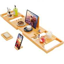 Bamboo Bathtub Caddy Tray, Extendable Organizer For Tablet, Drinks & Towels, Perfect For Bathroom Spa,Extendable Bamboo Bathtub Tray, Multi - Functional Organizer For Bath Essentials, Ideal For Home Bathroom Relaxation, Rustic Bamboo Design