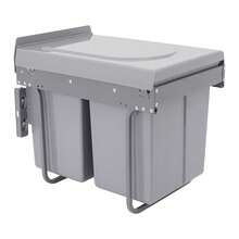 400 Cabinet Double Pull-Out Waste Bin, Under Sink Sliding Trash Can With Door Linkage Panel, 40L Dual Compartment Kitchen Recycling Garbage Bin For Built-In Cabinet Installation - Grey - View 9