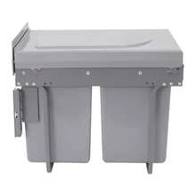 400 Cabinet Double Pull-Out Waste Bin, Under Sink Sliding Trash Can With Door Linkage Panel, 40L Dual Compartment Kitchen Recycling Garbage Bin For Built-In Cabinet Installation - Grey - View 11