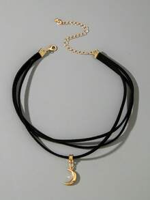 imoli 1 pezzo Collana con ciondolo a forma di luna in poliestere minimalista a più strati, gioiello elegante da donna, adatto per uso quotidiano, casual, feste, appuntamenti, regalo