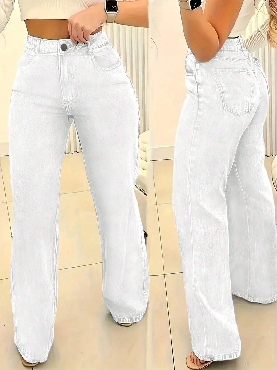 Women's Denim Jeans - Wide-Leg Loose Fit Mid-Rise Boyfriend Jeans, Y2K Style Denim Pants - trắng - Xem 1