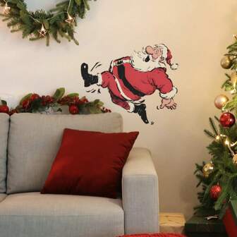 1 Piece Of Running Santa Claus Christmas Atmosphere Home Decoration Wall Sticker, Living Room Entrance Home Switch Decoration Sticker, Refrigerator Sticker, Self-Adhesive Christmas Wall Decoration, Suitable For Home Use