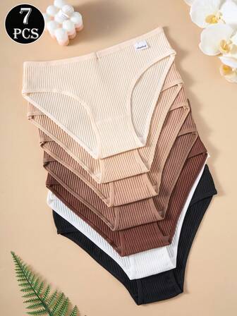7 pièces Culotte en coton côtelé sexy pour femmes, sous-vêtements féminins sans couture et confortables