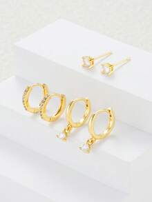 6pcs Elegant Zirconia Copper Alloy Earrings Set, Mixed Stud, Dangle & Hoop Earrings, Fashionable Jewelry Gift For Women, Suitable For Dates, Parties, Weddings, Birthdays, Daily Wear