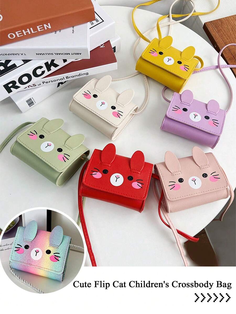 1 pezzo Borsa a tracolla mini con espressione di gattino carino, borsa a quadrato piccolo, borsa a spalla versatile e leggera con chiusura a ribaltina, adatta per monete, viaggi, vacanze, shopping, attività all'aperto, festival, regali per bambini, colore solido in pelle PU elegante, cartone animato casual, perfetta per conservare le chiavi per bambini, studenti, ragazze, amici, accessori da viaggio - Multicolore - Visualizzare 1