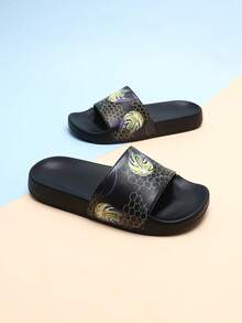 Kids' Foam Slippers, Cartoon Football Design, Non-Slip Soft Bottom, Modern Sports Style, Lightweight, Boys' Indoor Casual Sandals - Black - View 7