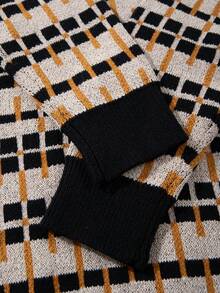 Áo len nam dáng rộng, họa tiết trừu tượng phối màu cổ điển, đa năng cho đi làm, mùa thu/đông, tay dài. - màu đen - Xem 5