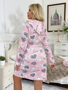 Nuevo Albornoz de mujer con capucha y estampado de corazón para otoño/invierno - Rosa - Ver 2
