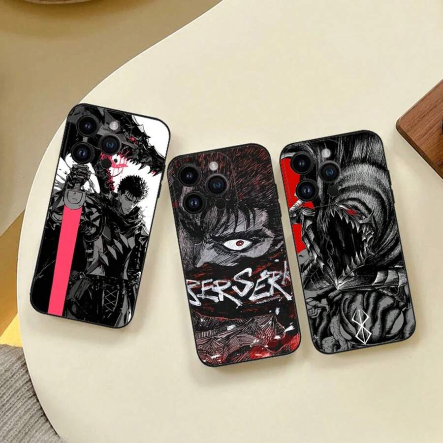 Custodia per iPhone S, S, custodia per telefono con motivo anime "Guts" compatibile con iPhone 16, 15, 11, 13, 14 Pro Max, 7, 8 Plus, X, Xr, Xs Max, 12 mini, in colore nero - Z8 - Visualizzare 1