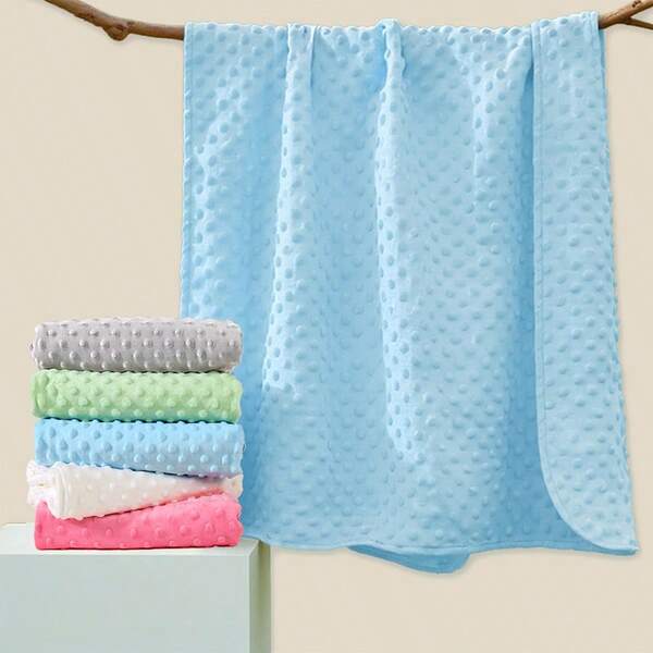 1pc Double Layer Pom Pom Blanket, Soft Polyester Knit Fabric Blanket, Suitable For Babies And Toddlers, All Season Comfort, Great For Halloween And Thanksgiving Gifts, Cozy Play Blanket - Light Color