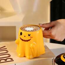 1pc 400ml Funny Embossed Elf Ceramic Coffee Mug, Cute Halloween Ghost Mug, "Trick Or Treat" Suitable For Gathering Or Gift To Friends