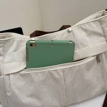 Women's Multi-Pocket Tote Bag, Minimalist Fashion Shoulder Crossbody Bag, Lightweight Foldable Shopper Bag For Commuting And Travel - White - View 5