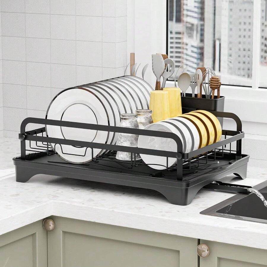 Dish Drying Rack And Sink OrganiserRemovable Drainer Tray Adjustable ...