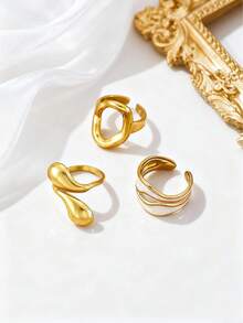 Stainless Steel Hollow Ring For Women Gold Color Geometric Oval Rings Opening Female Jewelry Simple Accessories Silver Color - Oval - View 13