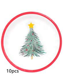 10 piezas/20 piezas/50 piezas Juego de vajilla navideña con platos de papel con árbol de Navidad verde, platos de postre/pastel de 7 pulgadas lindos, platos de cena de 9 pulgadas hermosos para fiestas de Navidad, suministros y decoración de fiesta de invierno y Navidad