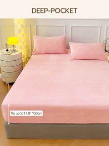 1pc Fitted Sheet, Bedding, Mattress Protector, Bed Cover, Comfortable Home Textile, Soft Mattress Pad, Solid Color Fitted Sheet, Deep Pocket Design, Fitted Sheet Only (No Pillowcase), Machine Washable, Bedding Gift, Suitable For Twin, Full, Queen, King Bed, Suitable For Autumn And Winter Decoration - Pink - View 4
