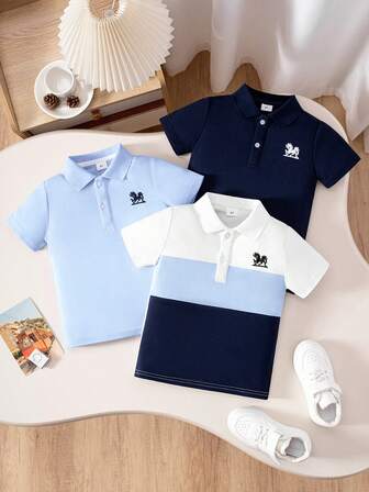 Set de 3 camisas polo bordadas con diseño de caballo, estilo clásico casual, aptas para actividades diarias, viajes grupales, reuniones, actividades al aire libre, etc. para jóvenes/niños