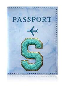 Huse de pașaport din piele PU cu litere Cheille Air Plan pentru adolescenți, accesorii de călătorie, suport pentru pașaport, husă pentru pașaport cu litere inițiale marmorate la modă, husă pentru pașaport pentru bărbați și femei, husă de călătorie portabilă cu card bancar, pașaport de afaceri, portofel din PU, pentru călătorii, zbor, înapoi la școală