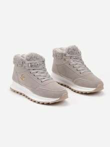 Soft Faux Fur Trim High-Top Sneakers For Women Casual Winter - Grey - View 5
